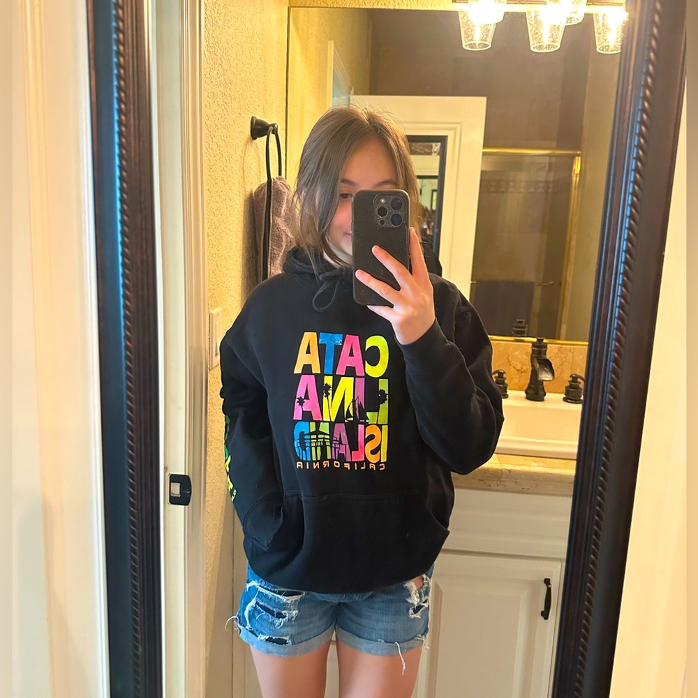 Catalina Island California Hoodie black with colorful letters size small